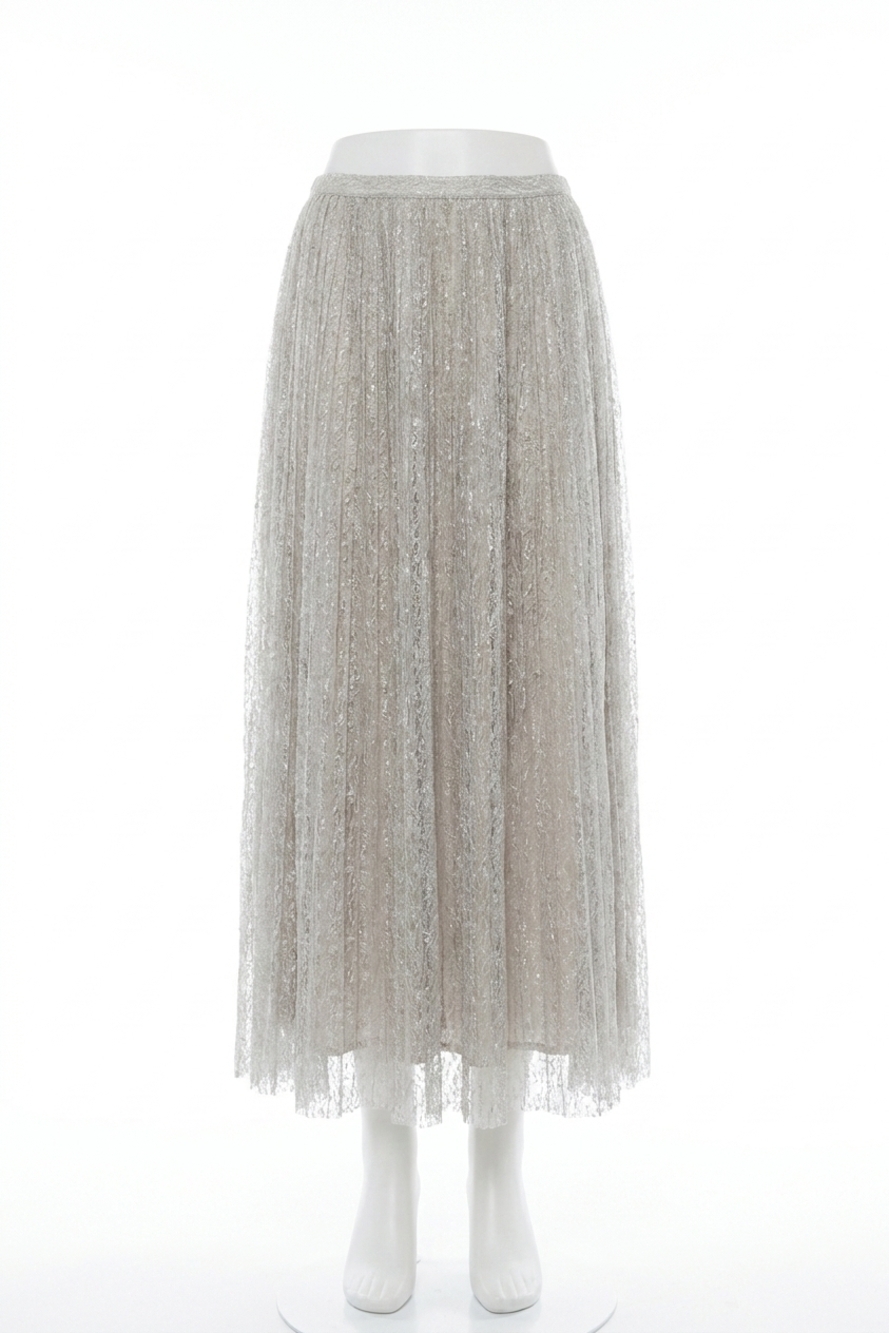 NEW ULLA JOHNSON women's maren pleated soft metallic skirt in sterling silver